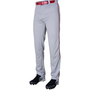 Rawlings Mens Semi-Relaxed Full Length Baseball Pants Piped Adult Large grey red